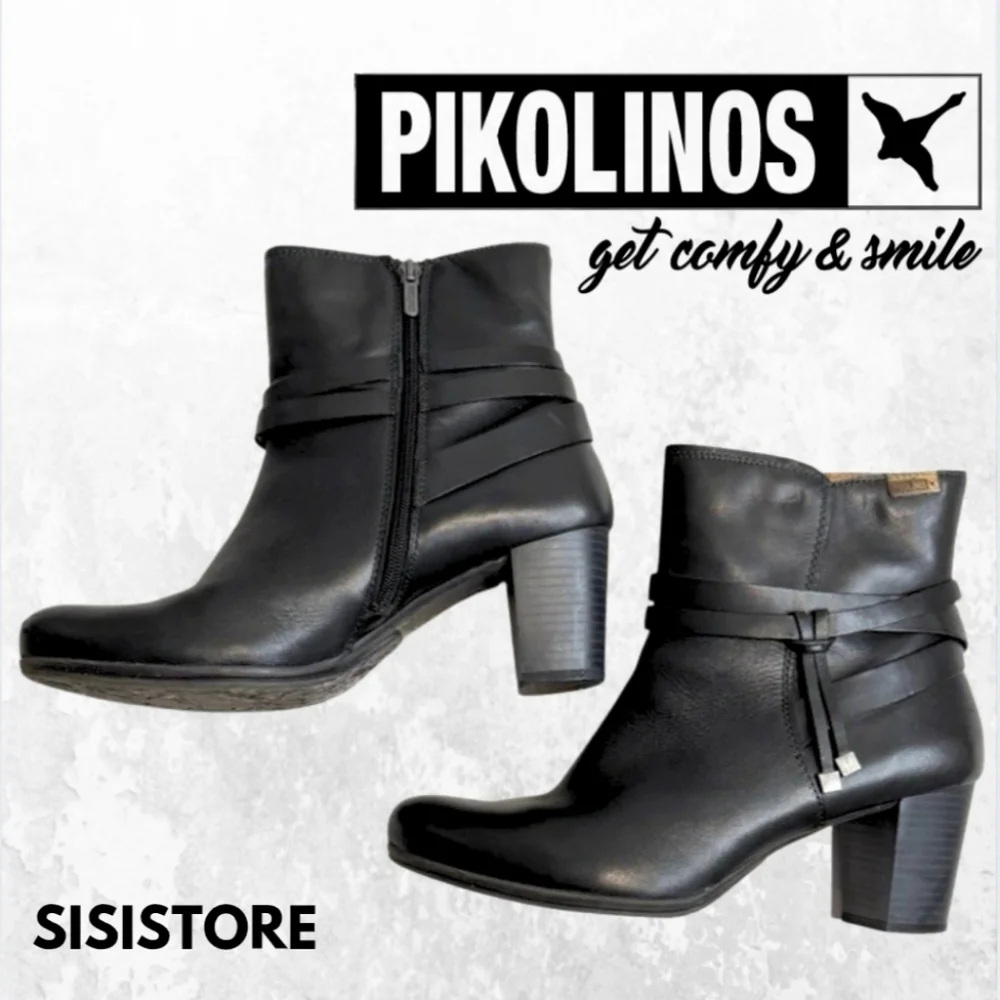 Pikolinos Womens Heeled Black Leather Western Slouch Zip Ankle Boots Sz US 8.5-9